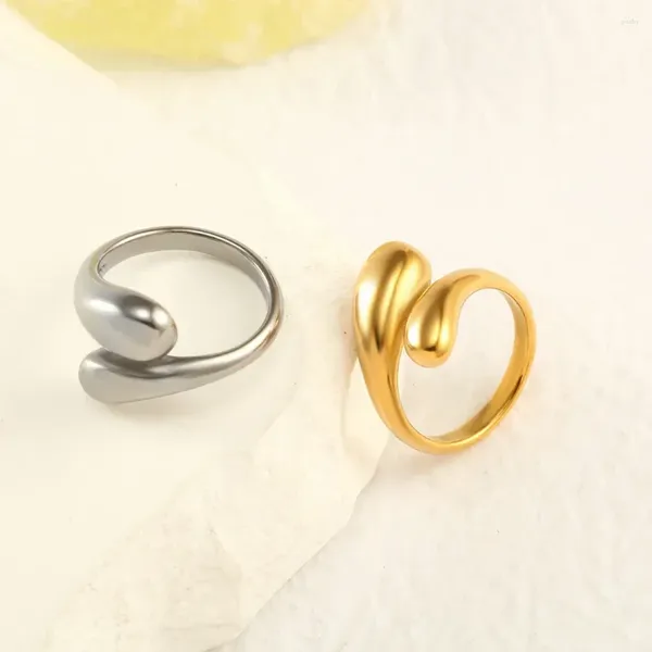 Cluster Ringe Edelstahl Geometrie Rund für Frauen Gold Farbe Silber in koreanischer Mode Einfacher Finger