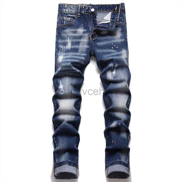 Jeans Designer Jeans da uomo High Street Vintage America Blue Jeans per ricamo Denim oversize New Fashion Hole Streetwear Pantaloni skinny slim a matita 240308