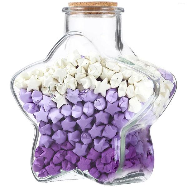 Aufbewahrungsflaschen, Origami-Stern, Blumenvase, Glasgefäß, Papierwünsche, Zellophan-förmige Streifen
