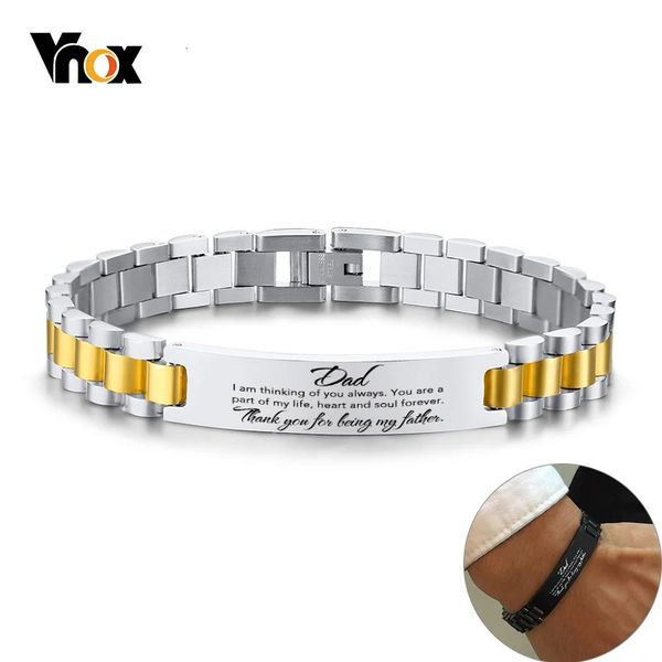 Vnox Personalizza TO DAD Bracciali per uomo Catena a maglie in acciaio inossidabile lucido Incisione Grazie Citazioni Gioielli maschili casual qualificati 240227