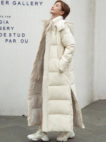 Casacos de trincheira femininos longo casaco de algodão mulheres outono inverno grosso parkas feminino elegante moda para baixo jaquetas senhora casual solto com capuz