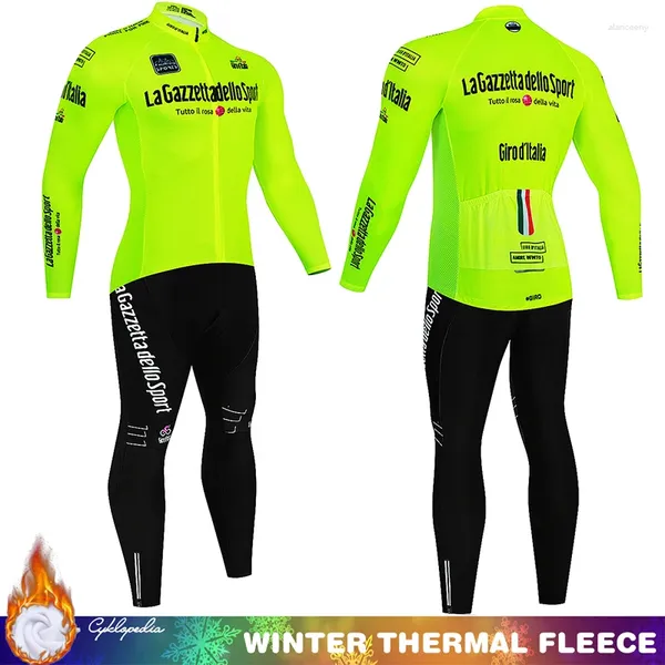 Conjuntos de Corrida Homens Ciclismo Roupas 2024 Jersey Winter Thermal Sportswear Tour de Italy D'ITALIA Sports Set Equipamento Homem Fleece Traje Bicicleta