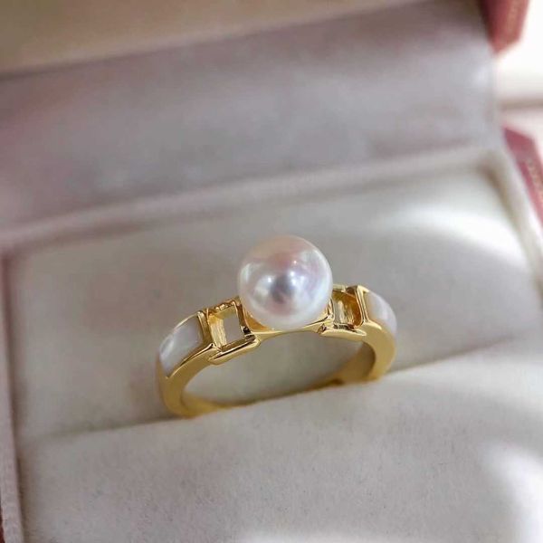 Anello classico con perla naturale della famiglia T Anello con perla d'acqua dolce Gioielli placcati in oro con apertura regolabile