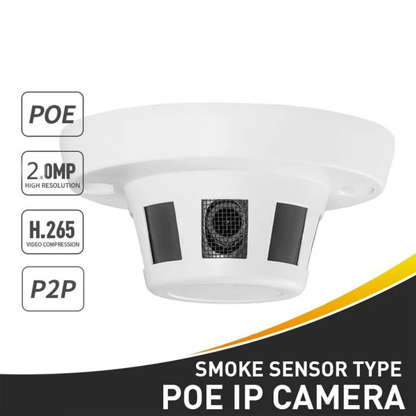 4.0mp poe câmera ip câmera de segurança áudio interior sensor fumaça tipo onvif h.265 câmera para nvr cctv sistema vigilância vídeo