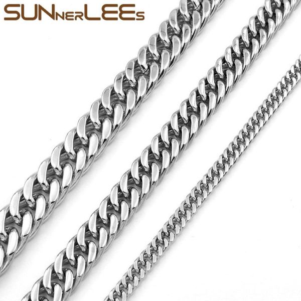 Moda jóias 5mm 7mm 9mm 11mm cor prata colar de aço inoxidável duplo meio-fio cubana link chain para mulheres dos homens sc19 n2388