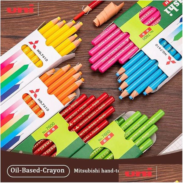 Crayon 12Pcsset Uni Colored Pencil Set Oleoso Mão Rasgo Rolo Papel 7600 Nosharp Para Metalleatherwood Japão Papelaria 231010 Drop Deliv Dhqop