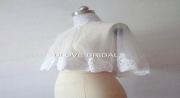 Avvolgere da sposa collo alto di alta qualità con applicazioni in pizzo Real Po Bianco Avorio Giacca da sposa Bolero Bottoni ricoperti di scialle Taglia unica 1547463