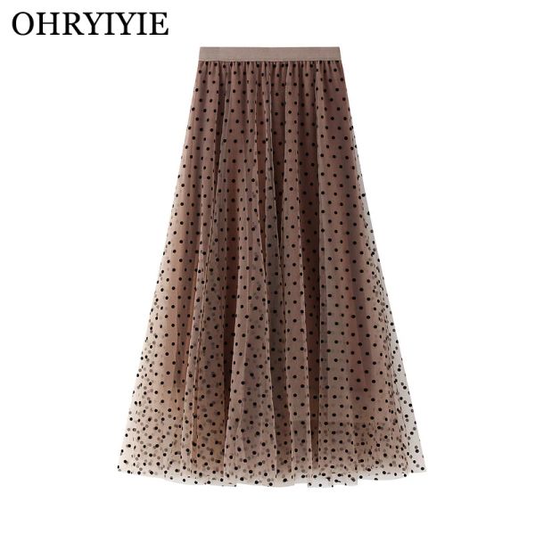 Vestidos ohryiyie outono inverno polka black ponto tule saias mulheres 2023 nova cintura elástica casual alimidade malha feminina mid saia