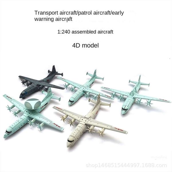 Cina A-240 Y-8 Aereo da trasporto Genuino 4D Puzzle Modello Air Raid Avvertimento Velivoli Patrol Fai da te Ornamenti giocattolo di plastica