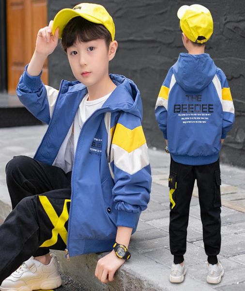 Frühling Herbst Polyester Jungen Sets Neue 2021 Koreanische Version Mit Kapuze Hübscher Schlank Patchwork Mode Lässig Kinder039s Kleidung6931295