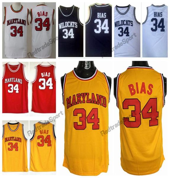 Herren Maryland Terps Len Bias College-Basketballtrikots Schwarz Weiß Rot Gelb 34 Vintage Northwestern Wildcats High School Stitc8945559