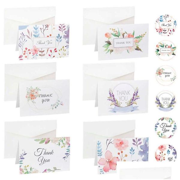 Carte regalo 6Set di floreale grazie vuoto all'interno con adesivi di buste per feste per matrimoni baby shower fiore pieghevole consegna dhdc0