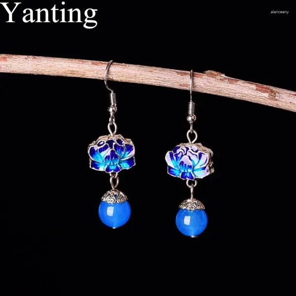 Brincos pendurados yanting azul cloisonne étnico para mulheres pedra natural artesanal clássico feminino acessórios por atacado presente 0213