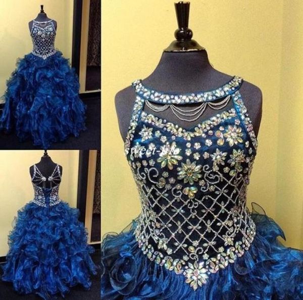 Lüks Glitz Toddler Kızlar Pageant Elbiseler 2020 Balo Gown Kristal Boncuklu Terozlu Organza Etek Bebek Kız Elbiseleri CU1237460