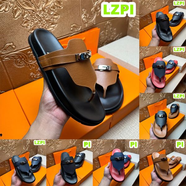 Sandálias de couro designer império chinelos homens mulheres flip flops verão casual sandale slides marcas de moda de luxo plana fivela de metal sapatos de praia homem chinelo 38-46