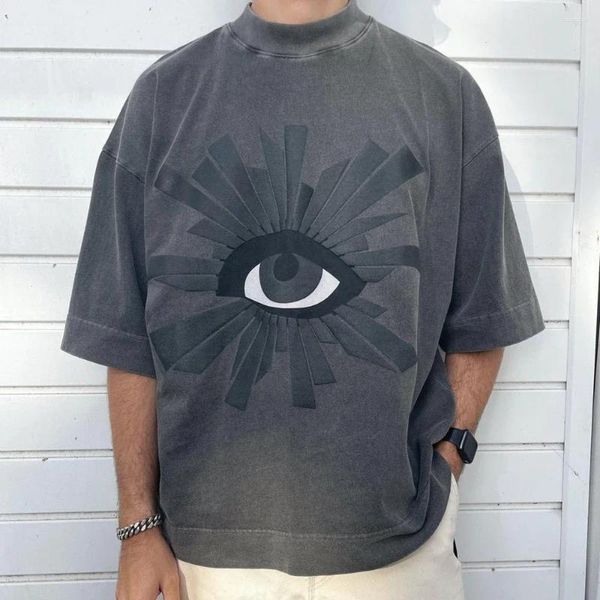 Camiseta masculina streetwear marca de moda casa de erros impressão de espuma overesized solto verão camisetas para homens