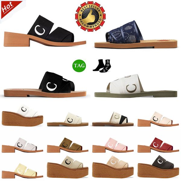 Luxus-Designer-Slider, berühmte Damen-Slides, bestickte Sandalen, Mules, Lidies, holzige Keilabsatz-Leinen, flache Espadrilles, lässige Flauschfell-Hausschuhe, Netzrot, Sommerschuhe 35–42