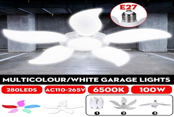 LED Fiveleaf Folding LED Bulb Fan Blade MulticolourWhite LED Garage Lights Deformable Decke Workshop Lamp6869495