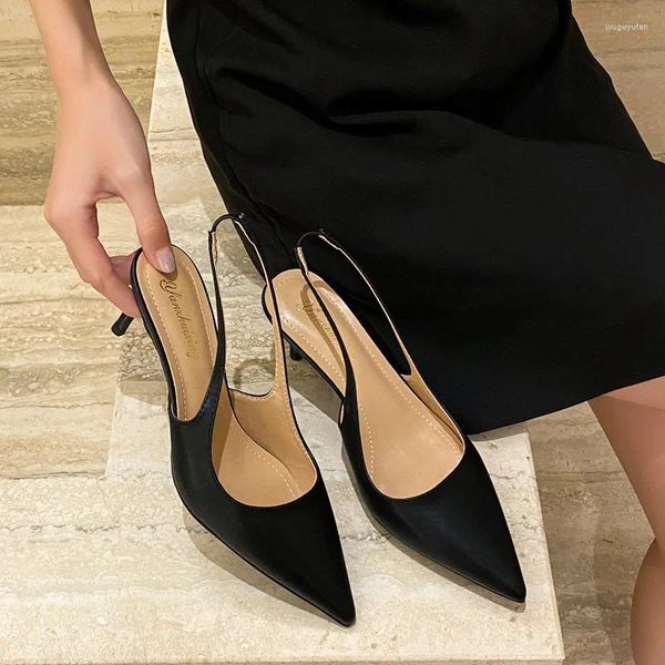 Kleidschuhe LIHUAMAO Schwarze Frauen Stiletto Heels Slingbacks Knöchelriemen Spitze Zehe Slip On Sexy Damen Pumps Hochzeit Party