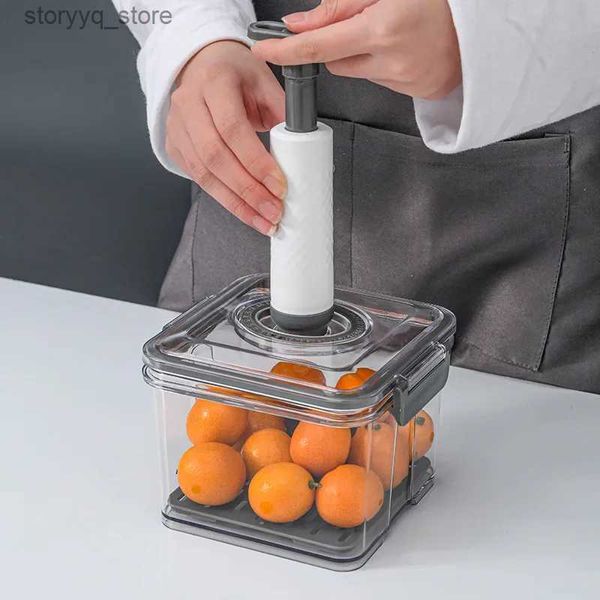 Frascos de alimentos vasilhas vácuo fresco-mantendo transparente caixa de frutas doméstico tanque selado geladeira caixa de armazenamento refrigerado cozinha tanque de armazenamento de alimentos l240308