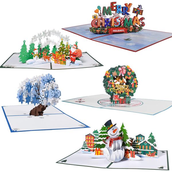 5 упаковок смешанных дизайнов, рождественские 3D-поздравительные открытки, всплывающие рождественские открытки оптом для зимних праздников, годовой подарок 240226