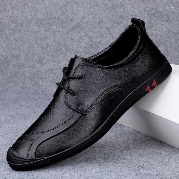 Freizeitschuhe für Herren, Leder, Schnür-Oxfords, handgefertigt, schwarz, flach, Büro-Arbeitsschuh, Business-Sneaker