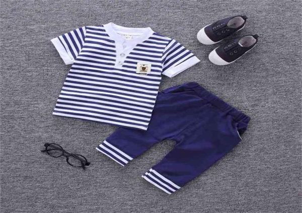 Летний детский костюм моряка, полосатая футболка, короткие штаны для малышей, комплекты одежды для мальчиков, одежда для новорожденных, одежда для детей 1, 2, 3, 4 лет 2108048348363