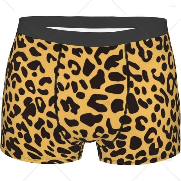 Cuecas masculinas com estampa de leopardo, cuecas boxer engraçadas, leve elasticidade, novidade, presente elegante para homens, meninos