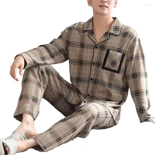 Conjuntos de corrida masculino conjunto de pijama listrado com gola virada para baixo calças largas para outono inverno 2 peças conforto homewear