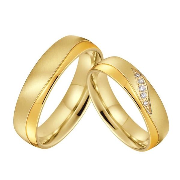 Обручальные кольца Alliances Marriage Gold Color Promise для пар, комплект для мужчин и женщин, женские ювелирные изделия из титана из нержавеющей стали239t