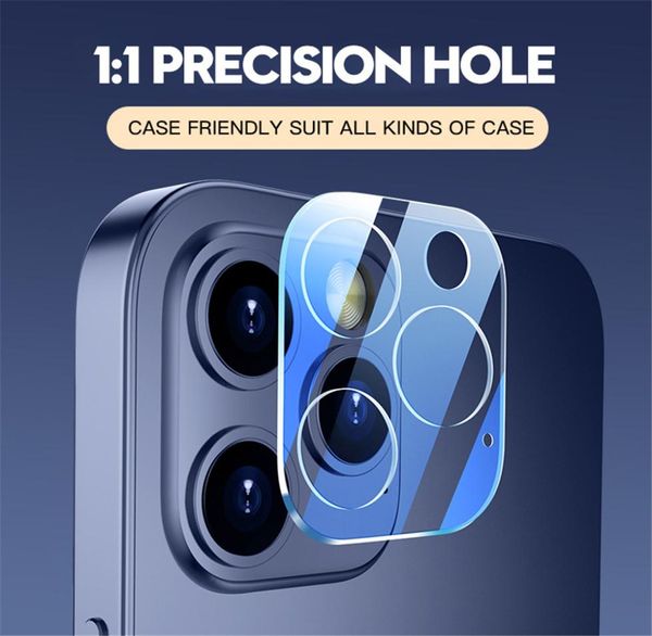 Proteggi schermo per obiettivo del telefono per iPhone 12 Mini 11 Pro Max 3D trasparente antigraffio con copertura completa per fotocamera posteriore in vetro temperato F3082664