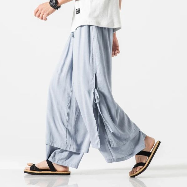 Pantolon Çin geleneksel kung fu dövüş sanatları erkek pantolon keten oryantal tarzı pantolon yaz düzensiz kadın geniş bacak pantolon