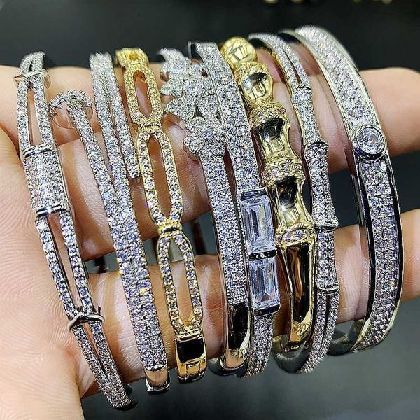 Bracciale rigido da donna con zircone Bracciale rigido con diamanti Le donne coreane amano i braccialetti in oro Gioielli in argento con perle Accessori moda 240308
