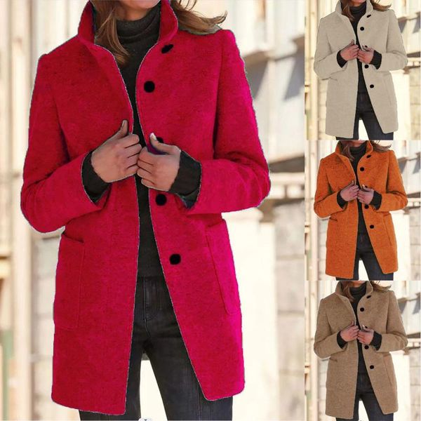 Giacche da donna Cardigan in lana da donna Cappotti con tasche Cappotto lungo da donna con bavero Moda Solido Casual Inverno per le donne 5x Pioggia