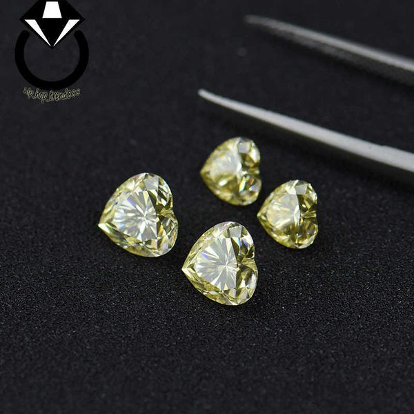 Cor moissanite pedra nua em forma de coração limão amarelo pedra preciosa feita pelo homem anel de amor com pedra