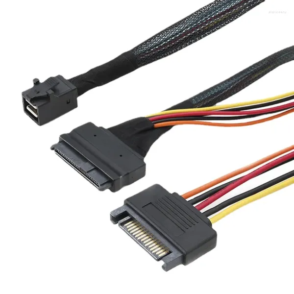 Yerleşik 12G Mini SAS HD-U.2 36P SFF-8643 SFF-8639 Kablo 0.5m/1m SSD için uygun 15pin SATA güç kaynağı ile