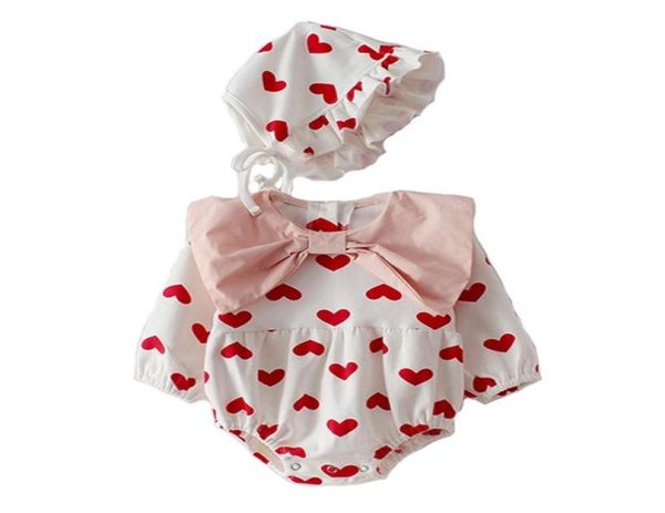 Body nato per l'estate carino Love Bow collare tuta in cotone neonato abbigliamento ragazza collant cappello due pezzi bambino 2104179388399