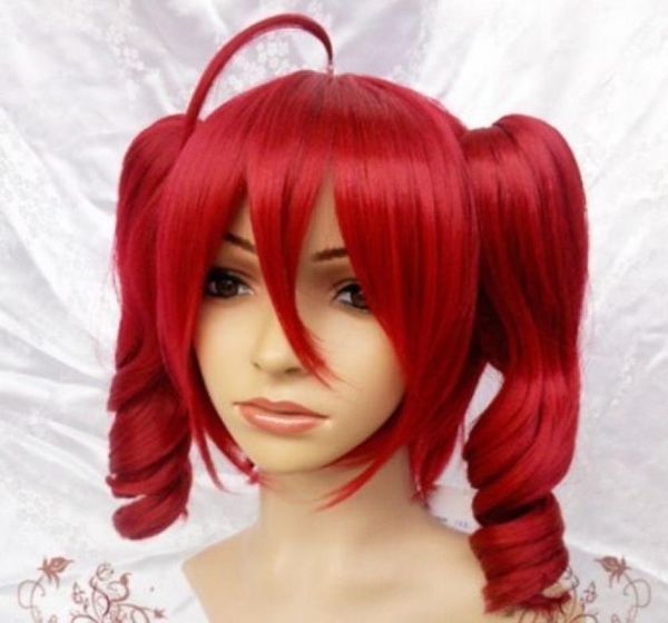 100 yepyeni yüksek kaliteli moda resmi tam dantel peruk vokaloid teto kase kırmızı cosplay peruk 2 klip ponytail1660259