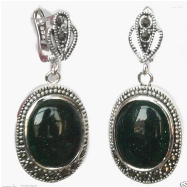 Orecchini pendenti Gioielli di moda Argento sterling 925 Pietra naturale di sabbia verde Marcasite