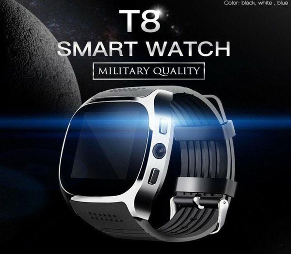 T8 Bluetooth Relógio Inteligente Com Câmera Telefone Companheiro Cartão SIM Pedômetro Vida À Prova D 'Água Para Android iOS SmartWatch android smartwatch 5401963