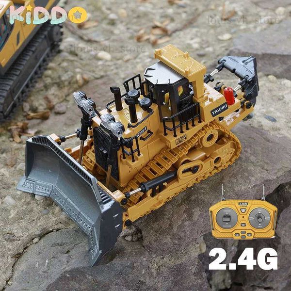 Elektrik/RC Araba 1 24 RC Buldozer Paletli 9ch Alaşım Plastik Kürek 2.4G Mühendislik Traktör Uzaktan Kumanda Arabalar Kamyonları Çocuk Günü Hediyeleri T240308