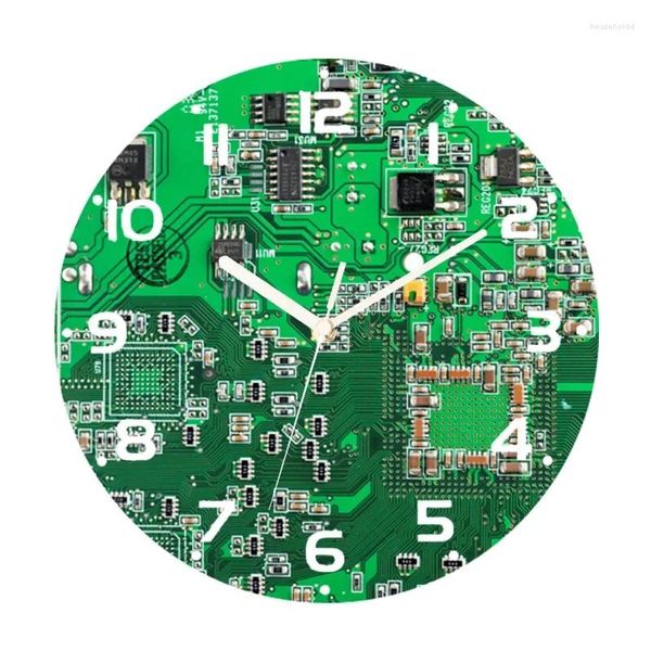 Orologi da parete Divertente computer Circuito verde Grande orologio Geek Orologio decorativo Tecnologia Insegnante di scienze Nerd Ingegnere Regalo Decor