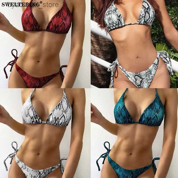 Damen-Bademode SWELTERING New WomenS Sexy Leopard Print Bikini Lace Up Badeanzug Zweiteiliger Fashion Party Club Beach Push Up Bikinis Bademode S L240308