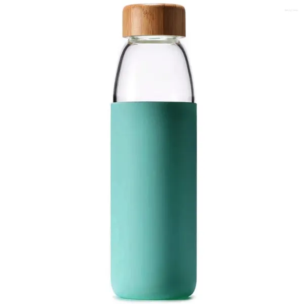 Bicchieri da vino da 500 ml Design semplice con bottiglia d'acqua in vetro con copertura in bambù con coperchio e custodia protettiva in silicone, senza Bpa