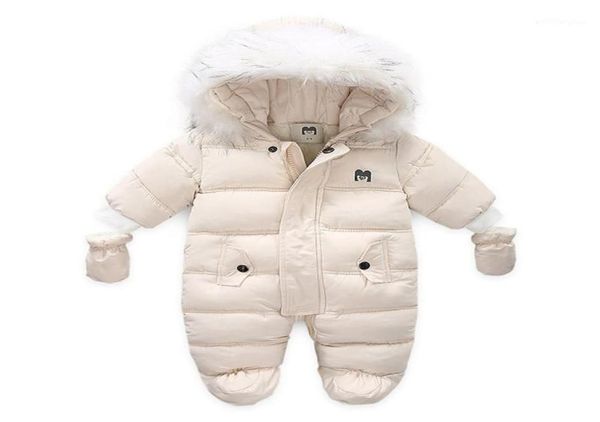 Casaco para baixo crianças macacão de inverno capuz de pele bebê menina menino snowsuit russo infantil outerwear ovealls macacão grosso com luvas19381889