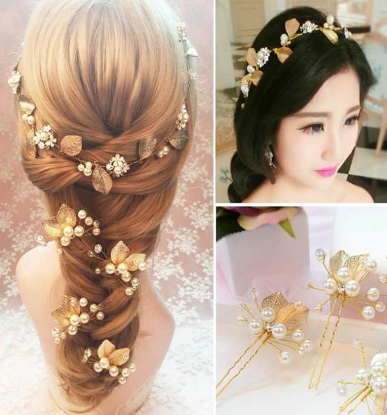 eski yaprak tiaras set saç aksesuarları yeni düğün kafa bandı incileri gelin için gelin çiçek başlıkları düğün parti elbiseleri saç jewel3317653