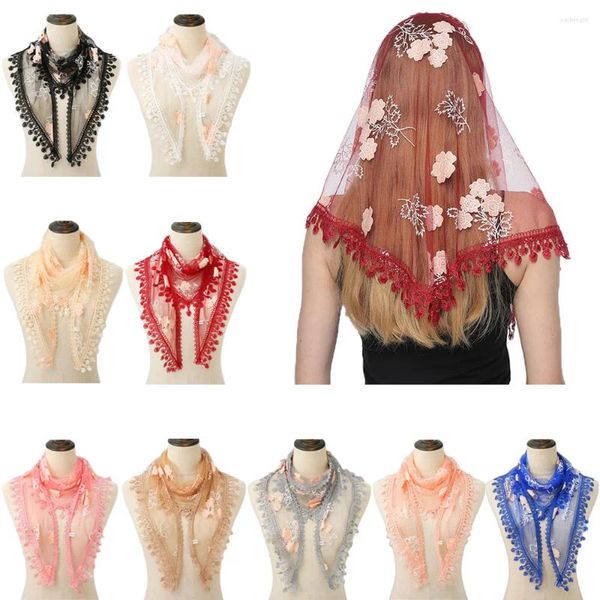 Этническая одежда, модный женский треугольный шарф, цветочное кружево, мягкие шарфы, женские шали с кисточками, хиджаб, головной платок, тюрбан, молитвенный платок, церковь