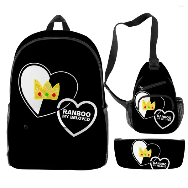 Mochila jovem engraçado ranboo sonho smp 3 pçs/set impressão 3d bookbag portátil mochilas sacos de peito caso lápis