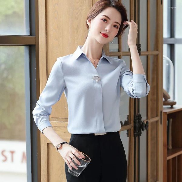 Blusas femininas 2024 moda camisas mulheres e tops manga longa senhoras trabalho desgaste escritório uniforme ol estilos