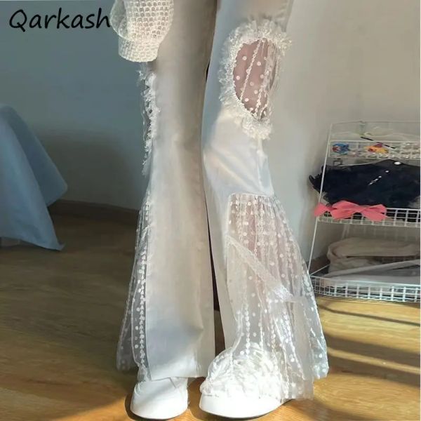 Capris Yüksek Bel Flare Pantolon Kadın İlkbahar Yaz Mesh Dantel Patchwork Out Tasarım Gevşek Pantolonlar Peri Sıcak Kızlar Şık İns